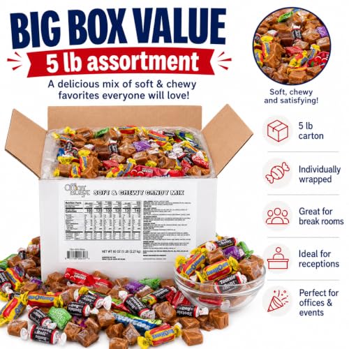 Office Snax Assorted Candy Mix, Soft and Chewy Bulk Candy, 5 lb Carton - image 2