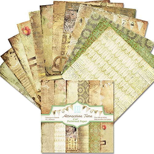 12 * 12 Vintage Scrapbook Paper Pad - Two Of 12 Colors Frame Material Paper Single-Sided Scrapbooking Cardstock Paper Pad For Cardmaking Diy Origami Decorative Craft Paper (Attractive Time) #TOP6