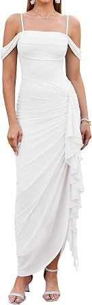 HTZMO Womens Fall Wedding Guest Formal Slit Bodycon Maxi Dress