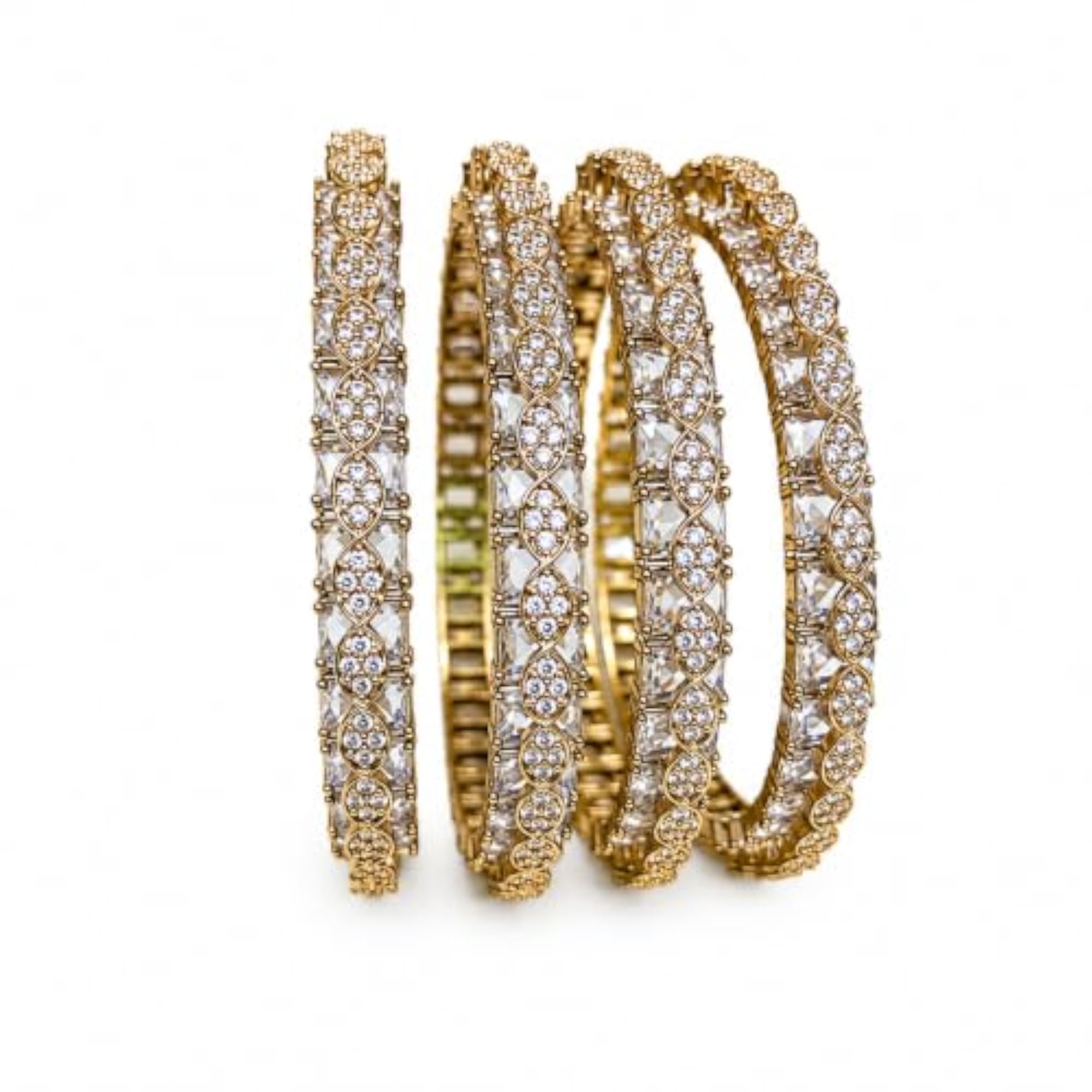 4pc Elegant Infinity Pattern White AD Stone Bangles Set