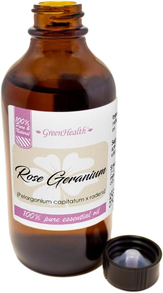 GreenHealth Rose Geranium Essential Oil - 4 fl oz Amber Glass Bottle - 100% Pure Essential Oil