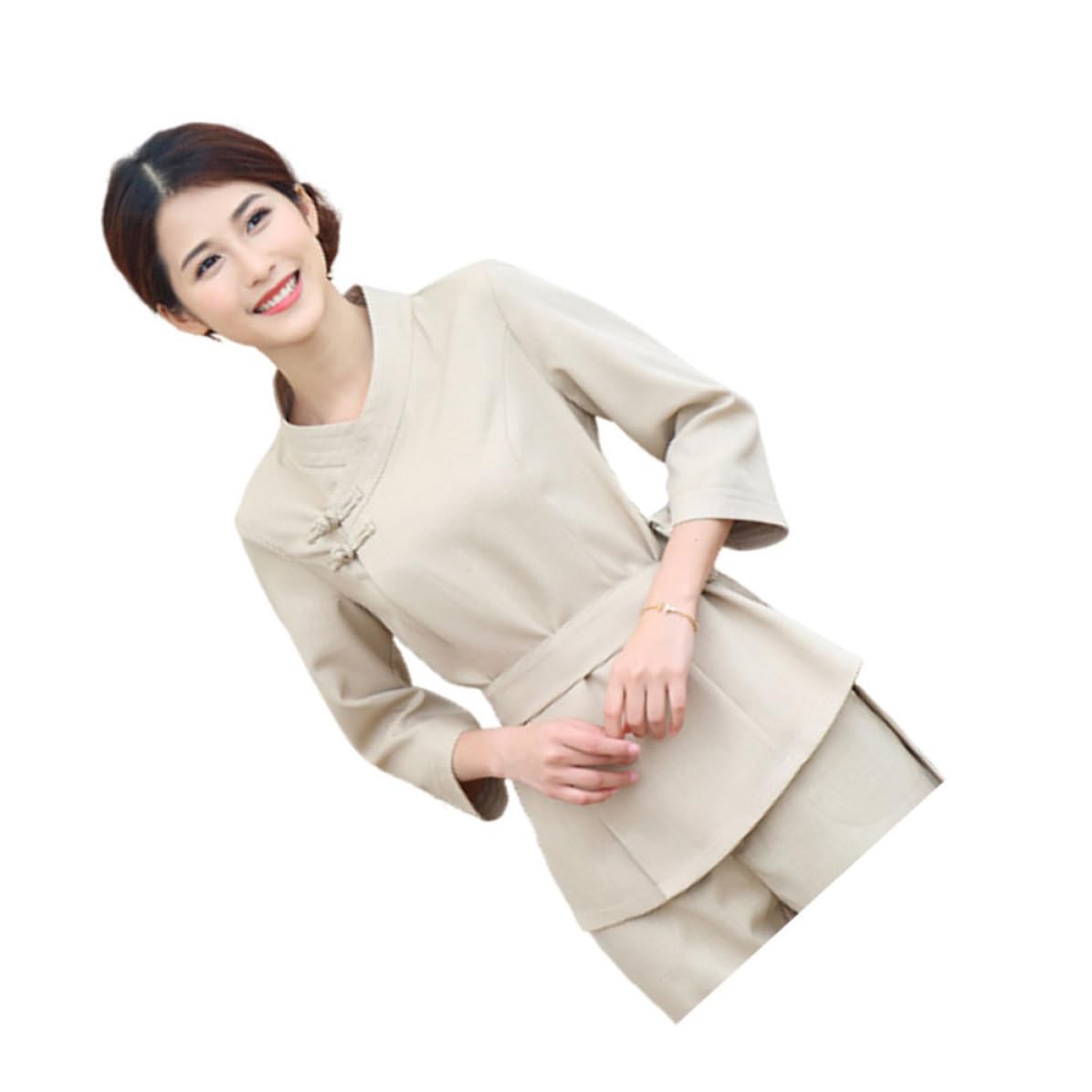 Cabilock 1set Tuta da Lavoro Beige Tecnico di Bellezza Regolabile con Cintura Vita Abbigliamento Spa Leggero e Pieghevole per Estetiste e Parrucchieri