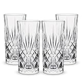 Der-Porzellan-Laden by Pasabahce Timeless Longdrinkgläser 450 ml, 4er Set, Cocktailgläser aus hochwertigem Kristallglas, Facettenschliff, spülmaschinengeeignet