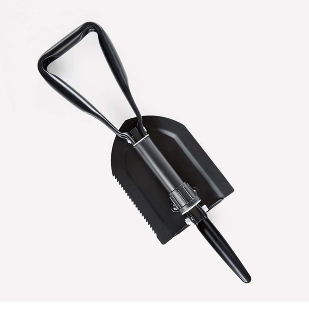 Pala De Nieve Plegable, Pala Multifuncional Pliegues De Acero De Alto Carbono con Bolsa De Transporte, Empuñadura Ergonómica, Black