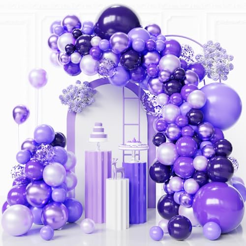 Image of Light Purple Balloons Arch Kit,130pcs Pastel Purple Balloon Garland,18 12 10 5 Inch Dark Purple Latex Balloons for Birthday Wedding Baby Shower Purple Theme Party Decorations