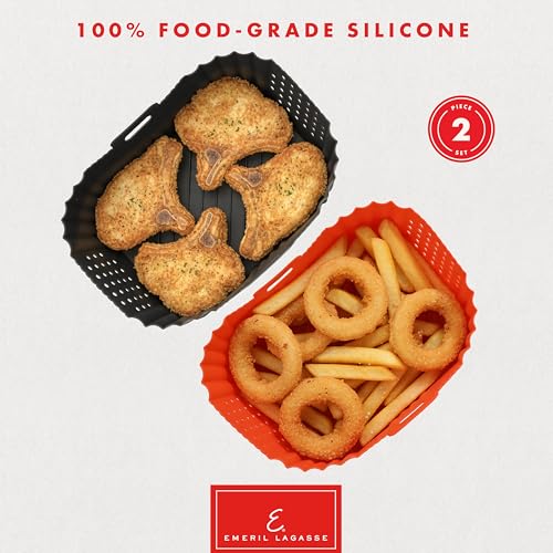 Reusable Silicone Air Fryer Liners for Emeril Lagasse Air Fryer Oven – Non-Stick Reusable Air Fryer Basket Liners – Dishwasher Safe – 9 x 7 x 3 Inch – 2 Pack – Black/Red - image 5