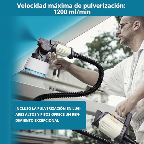 Miniatura 6 de Tilswall Shark800 Pistola de Pintura, 800W HVLP Pistola Pintura con 1300 ml de Capacidad Extraíble, 3 Modos, 4 Boquillas de Latón, 120 DIN-s Pistola Pintar Electrica para Pintar Armarios, Paredes