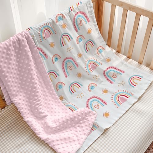 Image of SANDJEST Minky Blanket 2 Pack with Dotted Back 30 x 40 Inches, Gift for Christmas Birthday (Bow, Rainbow)