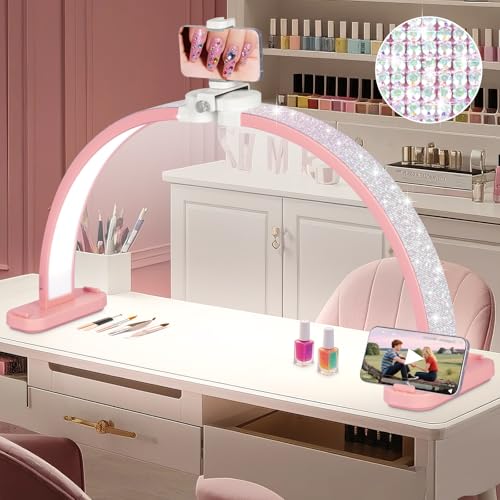 HITTI Super Large 31in Half Moon Light for Nail Desk, Crystal Diamond Pink