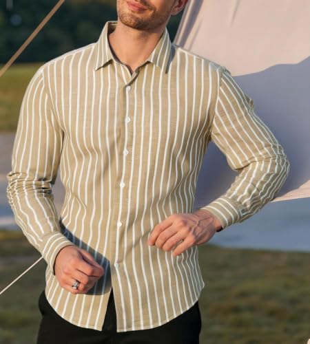 Image of Zombom Men's Regular Fit Vertical Striped Casual Shirt | Full Sleeve Cotton Blend Shirt for Men | Slim Fit Stylish Party