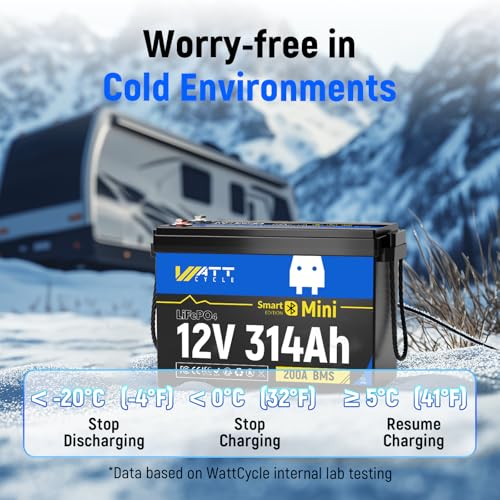 Image of WattCycle 12V 314Ah Mini LiFePO₄ Battery, Self-Heating 12V Lithium Battery with 200A BMS, Bluetooth App Monitoring, Compact Power for RV, Solar, Home Energy Storage, Solar, Off-Grid Use
