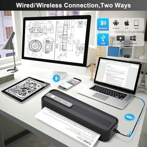Image of NETUM P801X Portable Thermal Printer, Wireless Bluetooth & Inkless, Smudge Free Printing, Supports 8.5 inchx11 inch US Letter & A4, for iOS, Android & PC, Home Office, Travel, Mobile Printing, Black