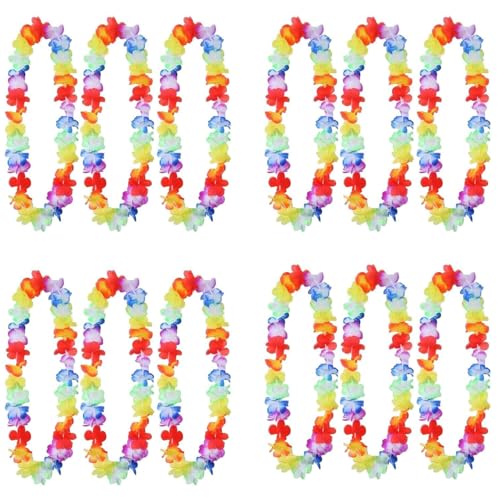 ZIOYANE Paquete de 12 guirnaldas de flores hawaianas de colores mixtos, vibrantes collares hawaianos, perfectos para fiestas luau, bodas en la playa, celebraciones junto a la piscina y eventos