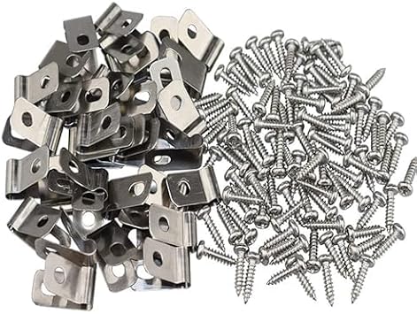 100pcs Metal Fence Wire Clamps with 100 Pieces Screws, Agricultural Fencing Mounting Clips Stainless Steel