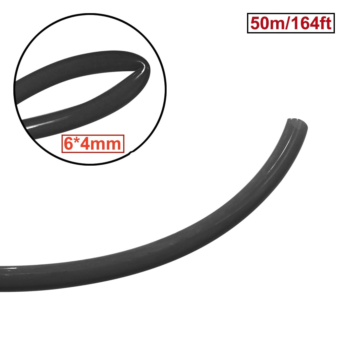 HUAZIZ 50 m Tubo neumático de poliuretano PU negro, tubo neumático de poliuretano flexible, exterior 6 mm x interior 4 mm + 1 pieza de cortador de tubo azul + 1 pieza de cinta de teflón rosa