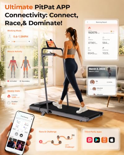Image of Superun 3 in 1 Under Desk Treadmill with Handrails and Incline, Portable Folding Walking Pad for Home Office, 2.5 HP Quiet Mini Treadmill with LED Display & Remote, 300 Lbs Capacity, Dark Black