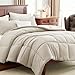 CozyLux Full Size Comforter Sets - Beige Comforter Full Size, 3 Pieces Box Stitched Bed Set for All Seasons, Soft Lightweight Bedding Sets with 1 Down Alternative Comforter and 2 Pillow Shams