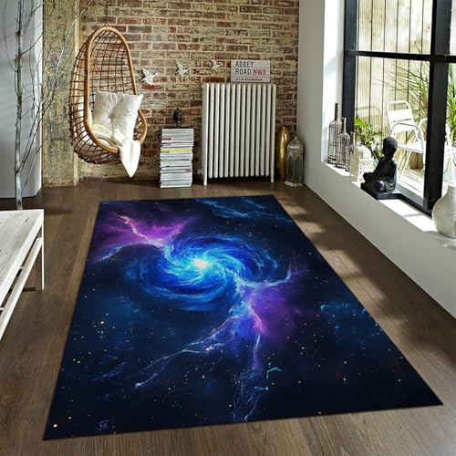 LANDERSION Alfombras área Galaxia Alfombras Cielo Estrellado Azul Oscuro para Dormitorio Sala Estar Espacio Exterior Abstracto Alfombra Lavable guardería Pelo bajo 60x90cm
