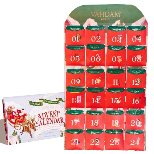 VAHDAM, Tee Adventskalender 2025 | Limitiertes Auflage Faltgeschenkset | 24 Einzigartige Teebeutel Weihnachtsgeschenkset | Adventskalender Tee-Advent