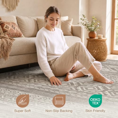 Image of cotiled Boho 5x8 Area Rugs for Living Room: Soft Moroccan Washable Rug
