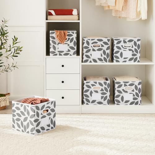 Image of MAX Houser Fabric Storage Bins Cubes Baskets Containers with Dual Plastic Handles for Home Closet Bedroom Drawers Organizers, Foldable, Set of 6 (Grey)