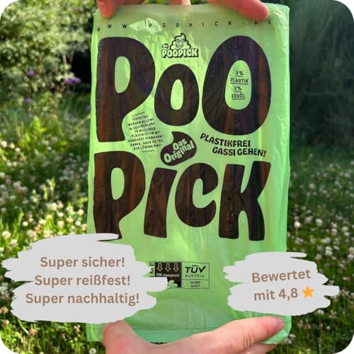 PooPick Hundekotbeutel biologisch abbaubar aus Maisstärke – plastikfrei & reißfest – 120 Hundekotbeutel auf Rolle
