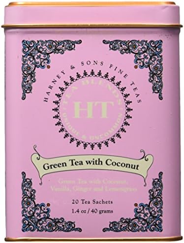 Harney and Sons Fine Teas, Green Tea with Coconut, 20 Sachets (Pack of 3)