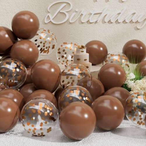 Image of SUWEN 47PCS Brown Latex and Confetti Dark Coffee Brown Balloons Set