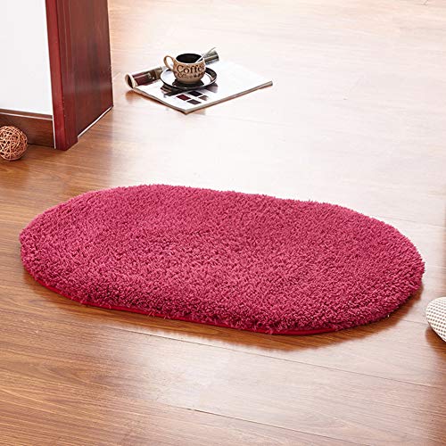 YAOTT Doux Tapis de Salle de Bain Antidérapant en Microfibre, Shaggy Tapis de Porte, Tapis de Bain Paillasson Ovale Absorbant Lavable en Machine Couleur Unie-5 Tailles Rouge Bordeaux 40X60CM