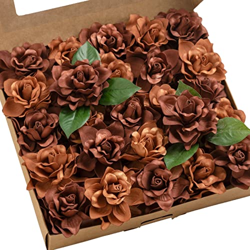 Ling's moment Flowers 25pcs Fake Gardenia Caramel Artificial Flowers w/Stems,
