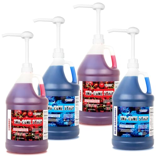 Sno-Cone Syrups - Four Gallons with Pumps (Blue Raspberry-Blue Raspbery-Cherry-Cherry)