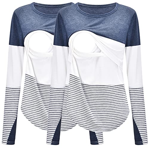 Potton Breast Feeding Shirts Long Sleeve For Breastfeeding And Pumping Breast Feeding Stripes Breastfeeding Clothes Blouse #TOP19