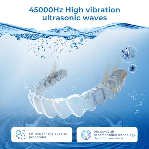 Ultrasonic Retainer Cleaner Machine, 45kHz Dental Cleaning Pod for Denture, Mouth Guard, Night Guard, Aligner, Braces, Toothbrush, 200ML Denture Cleaner with Digital Timer & 4 Modes, Black