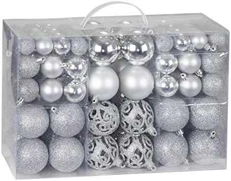 Bravich 100 Pieces Shatterproof Baubles Set. Christmas Tree Decorations Ornament Balls With Hooks & String Hanging. Home Decor 3,4 & 6 CM Baubles-Matt, Shiny & Glitter Finish-Ice Blue