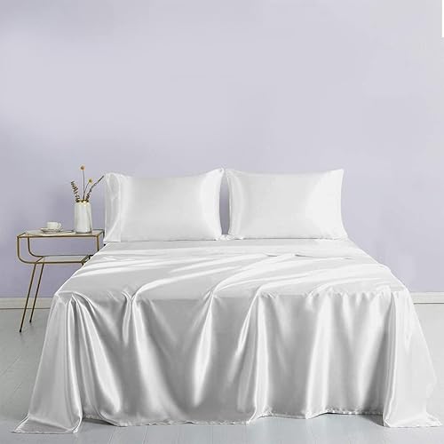 Juego de sábanas de satén de seda con bolsillo profundo de 19 pulgadas, sábanas de lujo para hotel, 6 piezas, bolsillos profundos, transpirables y