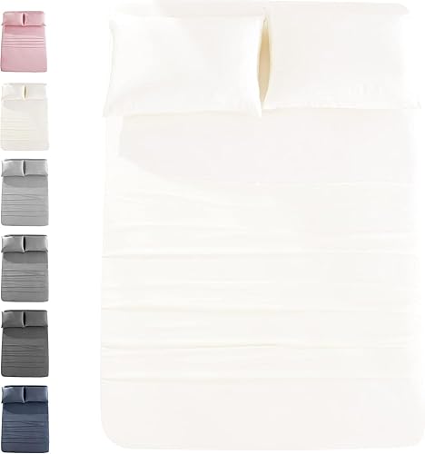 JOMO - Sábanas refrescantes tamaño Queen - Blanco, paquete de 4 - 75% viscosa derivada de bambú, 25% modal - Sábanas refrescantes para personas que