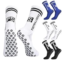 Apricitie 3 Paare Fussball Socken Kinder Fußballsocken Anti Rutsch Grip Jungen Fußball Socken Rutschfeste Sportsocken für Fussball Basketball Laufen Rugby Tennis(S, Weiß+Schwarz+Blau)