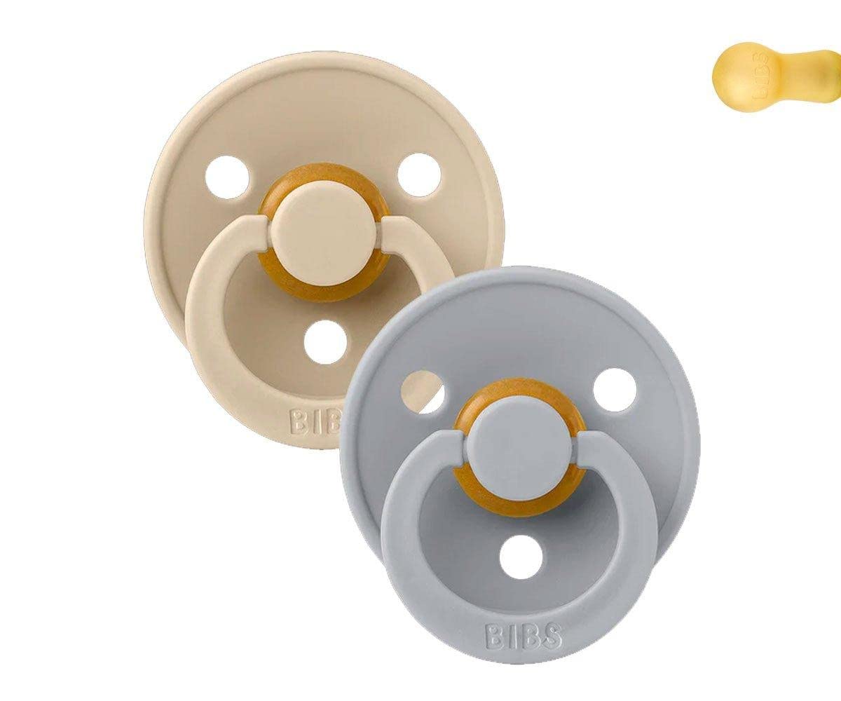 BibsColour Collection Pacifiers, Natural Rubber Baby Pacifier, Set of 2 BPA Free Pacifiers, Made in Denmark, 0+ Months (Pack of 2), Vanilla/Cloud