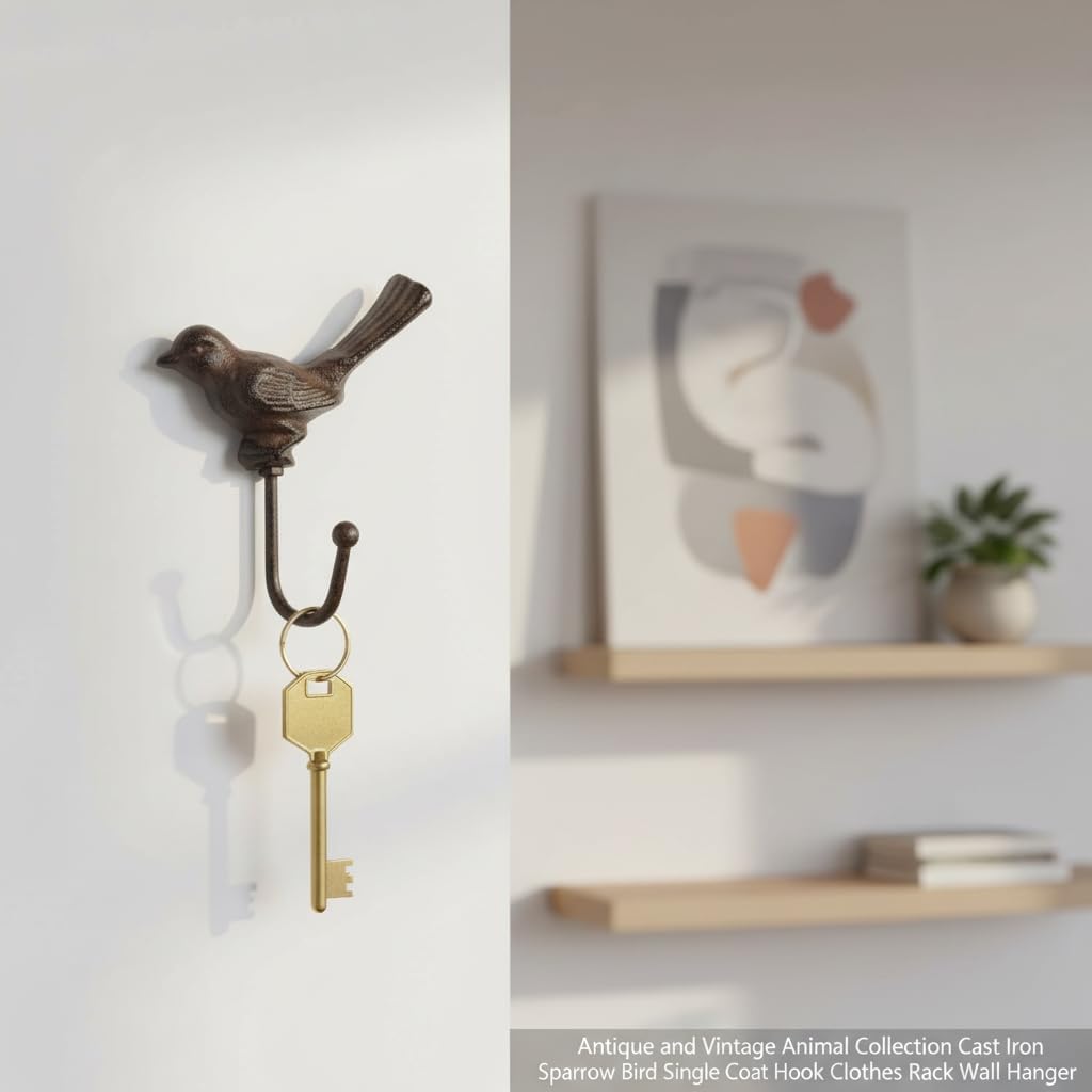 Comfy Hour Decorative Bird Wall Hook, Antique Cast Iron Sparrow Single Key Hanger for Wall Mount, Vintage Animal Coat & Hat Hook, Heavy Duty Recycled Metal, Brown, 1 Pack - Image 4