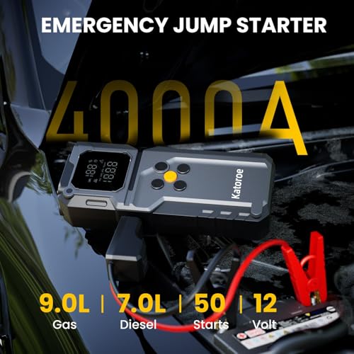 Image of Jump Starter with Air Compressor, Jump Box 4000A Portable Jump Starter (9.0L Gas /7.0L Diesel), 12V Car Battery Jumper Starter with 150PSI Tire Inflator, Display, 3 Mode Flashlight