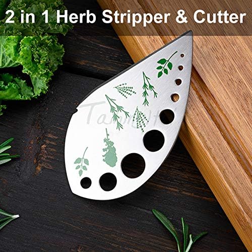 KYQEE Leaf Herb Stripper, 2 in 1 Kitchen Herbs Stripper Tool, 9 Holes, Stainless Steel Herb Cutter with Safety Cover for Kale, Chard, Collard Greens, Thyme, Basil, Rosemary