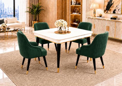 Image of WOODEN SPACE 4 Seater Wooden Dining Table Set | Urban Marble Top Dining Table with Chairs for Dining Room & Kitchen (Modern Zyro Dark Green) (42 x 42 x 30 inch)