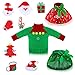 11 Pieces Christmas Elf Doll Clothing Accessories Include Elf Sweater Skirts Attachable Santa Decals Christmas Elf Outfit Clothes for Xmas Holiday Decorations
