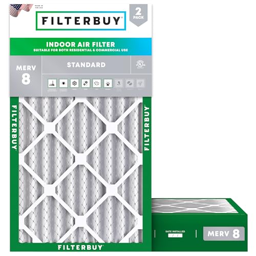 Filterbuy 12x20x4 Air Filter MERV 8 Dust Defense (2-Pack), Pleated HVAC AC Furnace Air Filters Replacement (Actual Size: 11.50 x 19.50 x 3.63 Inches)