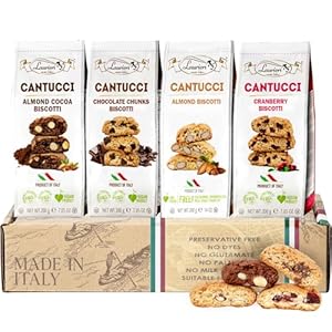 Biscotti Italian Cookie Gift – Variety Pack Of 4 – Biscotti Valentine’s Day Gift Basket – Biscotti Individually Wrapped – Coffee Cookies – Assorted Flavors Almond, Cranberry, Chocolate Chunks, and Almond Cocoa