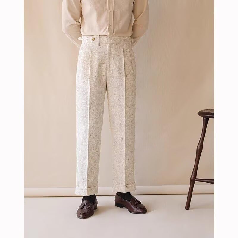 Men's Linen Pants Classic Gurkha Fit Flat Front Casual Trousers3