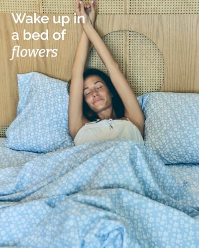 Image of Twin 3 Piece Floral Sheet Set - Soft, Breathable & Cooling - Blue Meadow