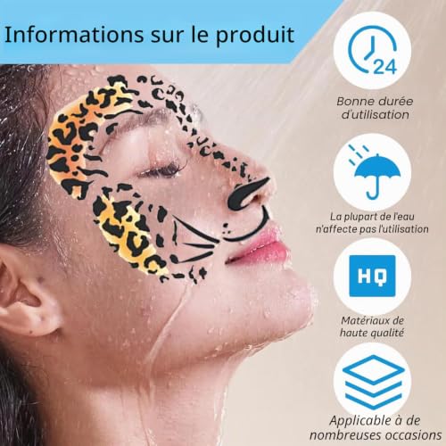 Lot de 20 feuilles de tatouages temporaires avec imprimé léopard - 4 styles - Doré - Motif guépard - Accessoires de maquillage pour femmes, hommes, garçons et filles - Décoration de fête d'Halloween – vue 7
