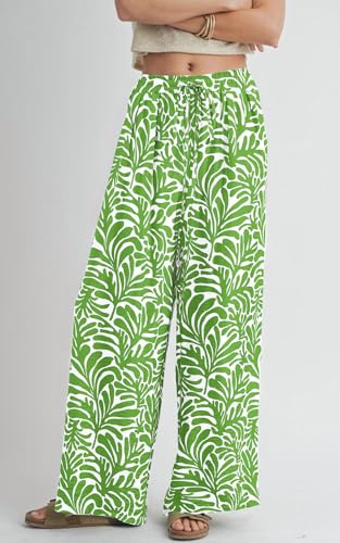 Image of PRETTYGARDEN Womens Pants Elastic Waist Floral Lightweight Palazzo Pants for Women Casual Lounge Wide Leg Pants Woman