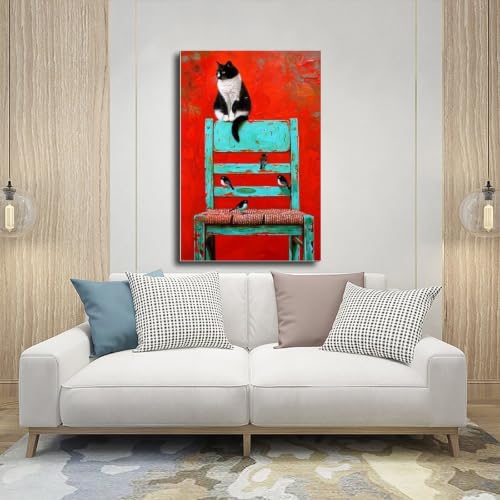 Affiche chat et oiseau pour raviver un mur blanc et triste